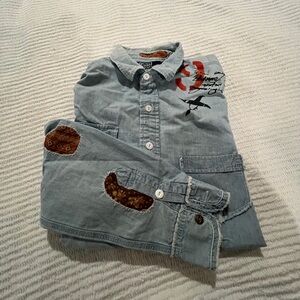 VTG Polo Ralph Lauren Denim Jean Shirt Mens with Patches Size L
